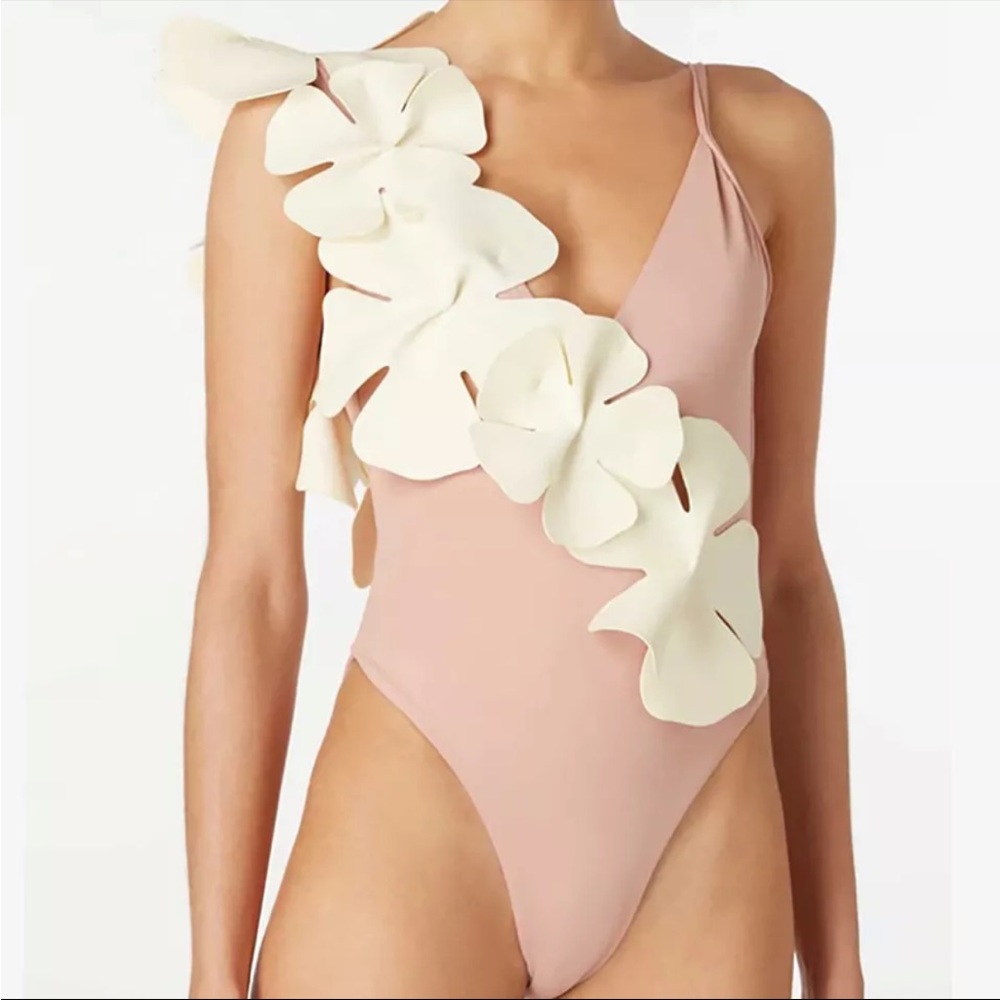 Pink white flower swimsuit